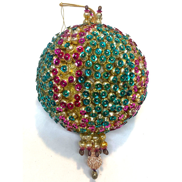LARGE Push Pin Sequins Jewels Handmade Christmas Ornament - Picture 1 of 7